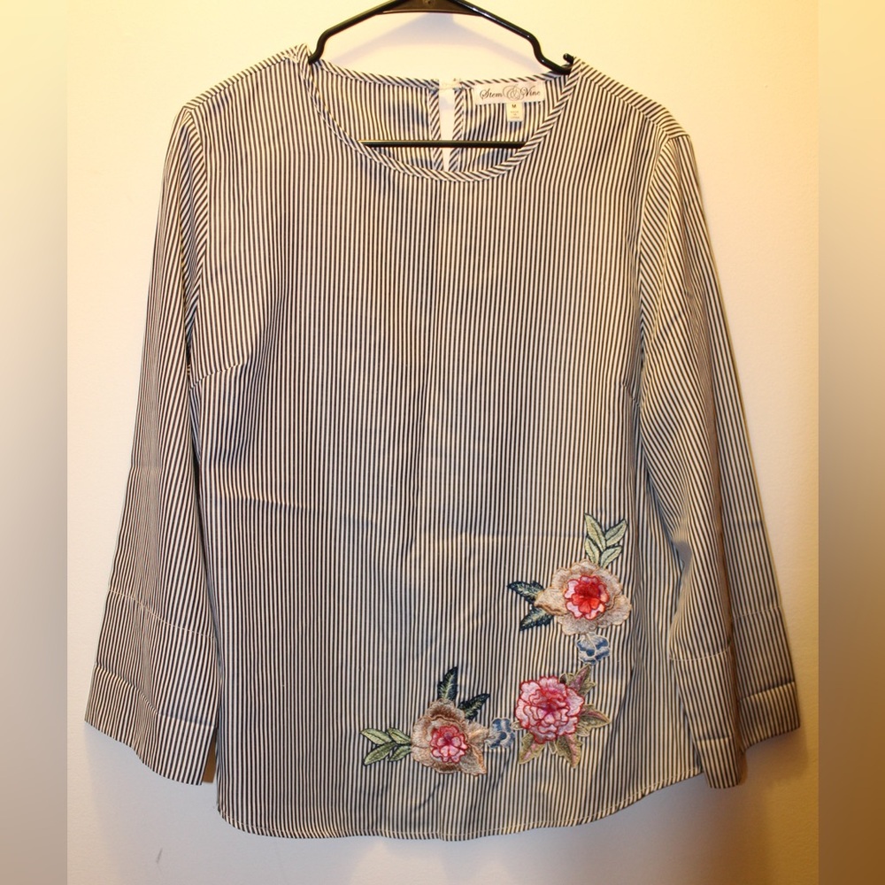 Floral Embroidered Striped Women's Blouse